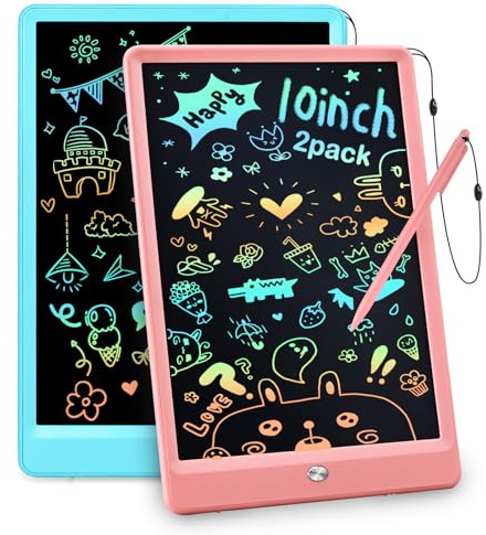 BlueSwan 2 pizarras de Escritura LCD de 10 Pulgadas, Pizarra mágica para niños, borrable, Juguete Educativo para niños a Partir de 3 a 7 años, Rosa + Azul
