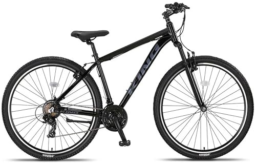 DEPORBIKES Bicicleta montaña Adulto 29 Pulgadas | Cuadro de Aluminio + 21 Velocidades Shimano + Suspensión Delantera con Bloqueo + Frenos V-Break | Bicicleta montaña Segura y Resistente (Negro)