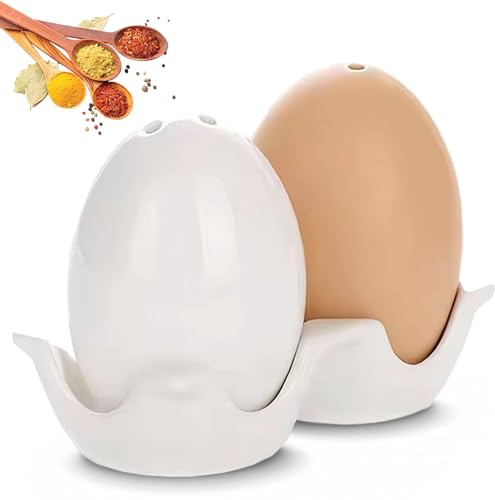 Salero y pimentero de huevo divertido juego de salero y pimentero de cerámica con forma de huevo dispensador de condimentos con bandeja para restaurante cocina hogar