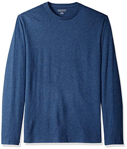 Amazon Essentials Men's Slim-Fit Long Sleeve Cotton T-Shirt, Crew Neck, Blue Heather, Large