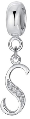 Bokstavsberlock 925 sterling silver pärlor alfabet berlocker initial berlock årsdag berlock ord berlock passar Pandora berlocker armband, Sterlingsilver, Ingen sten