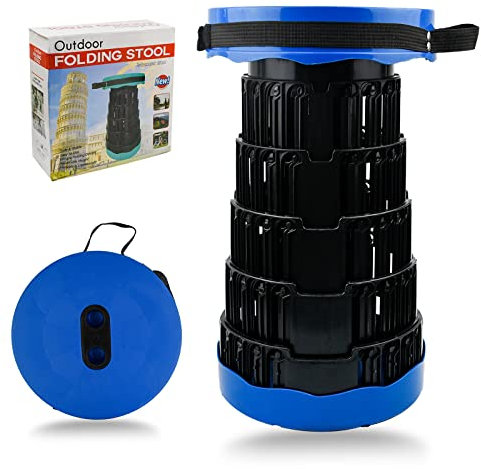 Surplex Nouvelle Mise à Niveau Tabouret Pliant Portable, Tabouret de Camping Pliant, Pliable Petit Télescopique Tabouret avec Hauteur Réglable et Poignée pour La Pêche, BBQ, Activités Plein air