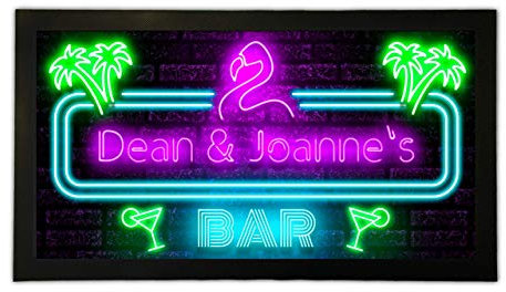 Personalised Custom Bar Runner Beer Mat Eighties Neon Cocktail Style Home Pub 80s Man Cave