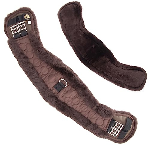 Merauno® Sangle de selle anatomique en peau d'agneau, sangle courte, avec forme de faucille concave, sangle d'équitation avec peau d'agneau naturelle, marron et noir (50 cm, marron)
