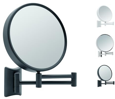 Libaro Kosmetikspiegel Imola – 360° drehbarer Schminkspiegel mit Wandmontage – doppelseitiger Rasierspiegel mit 3X & 7X Vergrößerung – ausziehbarer Badspiegel aus Metall schwarz, Ø 19 cm