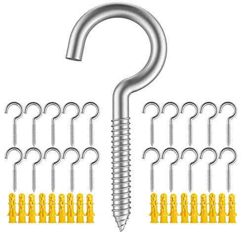 YAIRMIS 20 Stück Metallhaken Schwerlast Augenschrauben, 304 Edelstahl Schraubhaken, Selbstschneidende Öse Ring Bolzenhaken Holzklemme Stark (2-3/4 Zoll)