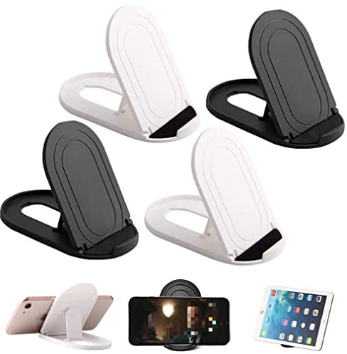 Morices 4 Pcs Foldable Cell Phone Stand, Oval Shaped Multi-Angle Universal Pocket Mobile Phone Holder, Portable Adjustable Desktop Holder Compatible with Tablets Smartphones Kindle (Black & White)