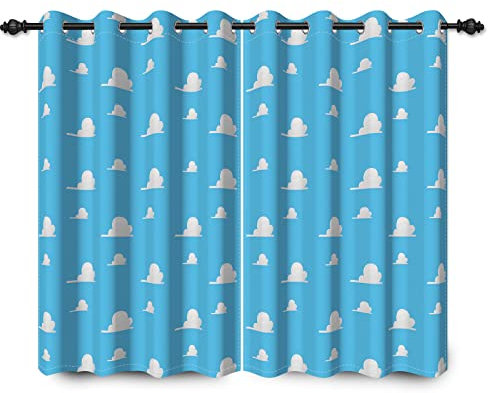 YONGFOTO 117x183cm Cartoon Cloud Curtains for Kids Bedroom, Dreamy Fluffy Baby Blue Cloud Modern Minimalist Blackout Window Drapes with Eyelet for Nursery, 2 Panels