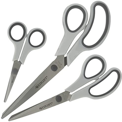 Westcott Easy Grip Scissors 3 pezzi Grigio | Set di 3 forbici universali con impugnatura confortevole | Lama in acciaio inox extra affilata e resistente | Forbici per casa e ufficio | N-90030 00