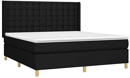 vidaXL Lit boxspring avec sommier et matelas à ressorts et lumières LED Tissu Noir 180 x 200 cm