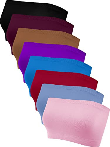 Bencailor 8 Pieces Bandeau Top for Women, Strapless Tubes Non Padded Seamless Bralettes Stretchy Sports Bra(Medium,Stylish Colors)
