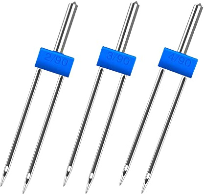 3 Size Twin Needles for Sewing Machine,Sewing Machine Parts, 3 Size Mixed 2.0/90, 3.0/90, 4.0/90, Stretch Machine Double Twin Needles Pins for Household Tailoring Machine