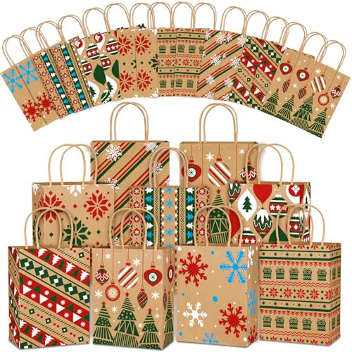 DTYDECLE 16 Stück Weihnachtstaschen aus Kraftpapier, Geschenktaschen Weihnachten Christmas Geschenktüten mit Henkel für Xmas Weihnachtsdekoration und Weihnachtsfeier