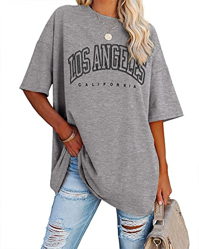 Ebifin Oversize t-shirt damer vintage kortärmad rund hals Los Angeles toppar toppar casual lös basic sommar t-shirts skjortor blus.