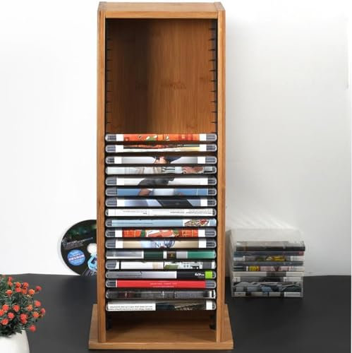 FfiMe Skiva förvaringshylla DVD-förvaringsbox attraktiv snygg design öppning CD-ställ rymmer 39 CD plats på hyllan bord skrivbord organisera medieinspelning hylla (brun vertikalt)