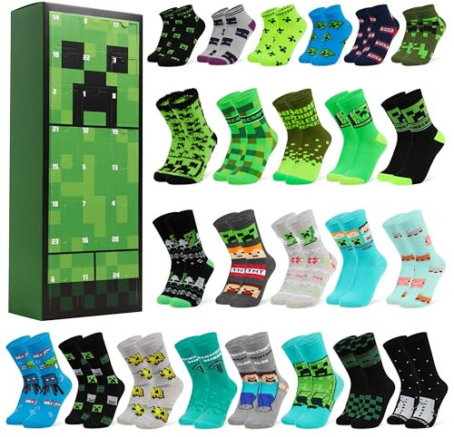 Minecraft Advent Calendar 2025 for Kids and Teens 24 Pairs of Calf Socks Christmas Countdown Calendar Creeper Xmas Surprise Gifts for Gamers
