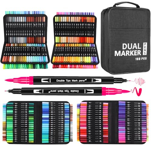 GPLMQ Brush Pen Lettering, 168 Colori Pennarelli a Doppia Punta per Bambini Adulti Libri da Colorare, Mandala, Bullet Journal,Che Dipingono Diario Libro