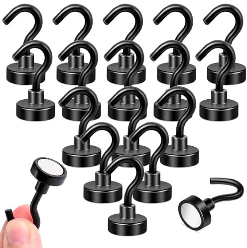 Dawumin Crochets Magnétiques Extra Forts, Crochet Aimanté Puissant 10KG, Aimant Néodyme Noir Super Puissant Crochets, 16mm Crochets Magnétiques Aimants Crochet (16pcs)