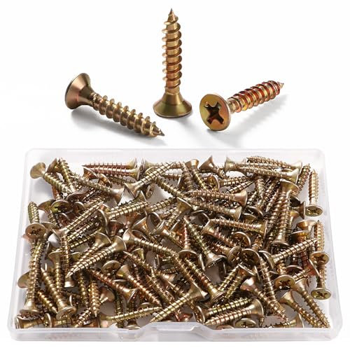 VooGenzek 130 Pièces M3.5 * 20 mm Vis à Bois À Filetage Épais, Vis Cruciformes, Vis Autotaraudeuses, pour Cloisons SèChes, Meubles En Bois, Jaune