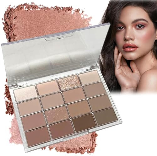 16 Colours Brown Grey Nude Eye Shadows Palette,Nude Eyeshadow Palette,Long Lasting Highly Pigmented Shimmer Matte Eyeshadow,Neutral Makeup Eye Shadows Palettes,Waterproof Brown Eyeshadow Palette