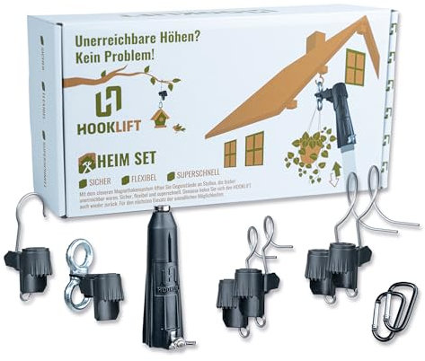 Hooklift-HEIM SET neuartiges Magnet-Haken-System für Sicheres, Flexibles und Schnelles Aufhängen von Gegenständen im Garten/Balkon. Keine Leiter notwendig! Das ideale Geschenk für Gartenbesitzer.