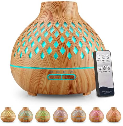 Tronisky Aroma Diffuser, 400ml Duftöl Diffuser, Diffusor für Ätherische Öle, Ultraschall Luftbefeuchter Aromatherapie Öle Diffusor mit Fernbedienung und 7 Farben Led für Zuhause, Schlafzimmer, Büro