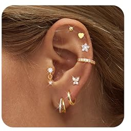 Diamday 8 Pares Pendientes Mujer Piercing Oreja Acero Quirurgico Piercing Tragus Helix Aros Dorados Mujer Hipoalergenicos Helix Tragus Cartílago Pendientes Pequeños Aros Aretes Oro Plata