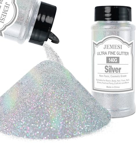 Paillettes Holographiques Ultra-Fines - 140g - Paillettes de Maquillage Argent Pour Cheveux, Visage, Corps, Ongles, Maquillage de Fête, Résine et Artisanat