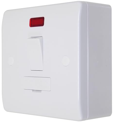 Fused Spur Switch with Back Box and Neon 25mm Pattress 13A For Heaters, Immersion, Towel Rails, Fans, Lighting, Washing Machine, Dishwasher