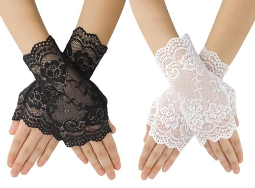 zavehony Gant Dentelle, Lace Fingerless Gloves, Gant Halloween, Gants Dentelle Noire, Accessoire Sorciere Femme
