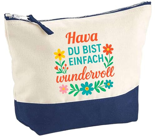 Große Kosmetiktasche HAVA Wundervoll – Schminktäschchen Make-up & Kulturtasche aus Baumwolle 5L – Geschenkidee Muttertag Geburtstag Schwester Weihnachten