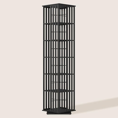XIMN 360° Rotating Bamboo CD/DVD Shelf - 6-Tier Space-Saving Media Storage Cabinet for Movies, Organizer with Super Compact Design (Black, 6 Tier)