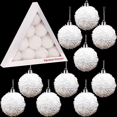 Christmas Concepts® Pack of 10-60mm (2.4) Christmas Tree Baubles - Iridescent White Sparkle Baubles