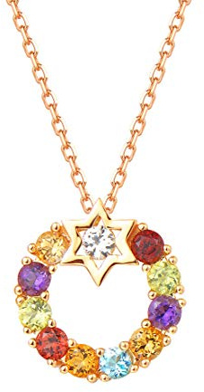 Collier Femme en Or Jaune 14 carats 585/1000 Gemme Naturelle étoile Pendentif et Chaîne avec Améthyste Citrine Péridot Topaze Grenat Cadeau Bijoux pour Femme maman- Chaîne Ajustable: 40 + 5 cm