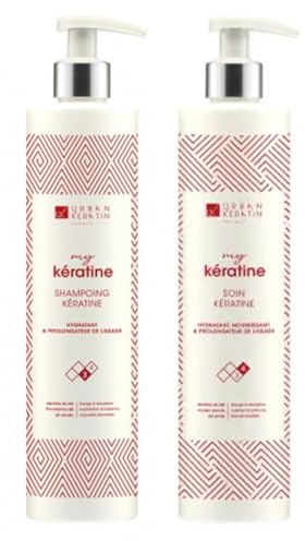Urban Keratin Duo Set | Shampoo ohne Sulfate | Shampoo und Pflege mit Keratin | Shampoo und Conditioner brasilianische Glättung (400 ml x 2) | Made in France