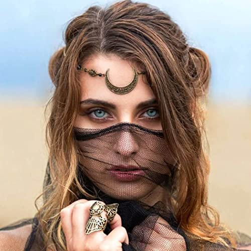 Fashband Mond-Kopfkette, schwarze Perlen, Kopfschmuck, Vintage-Stil, Festival-Haarkette, Schmuck für Damen