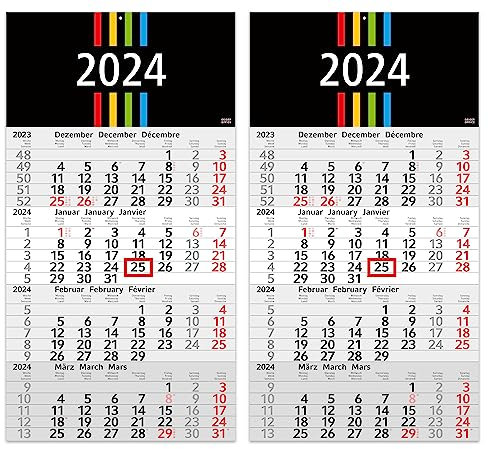 GEIGER-OFFICE 4-Monatskalender 2026 Wandkalender 2 Stück Wandkalender mit Datumsschieber 4, 30 x 56 cm,
