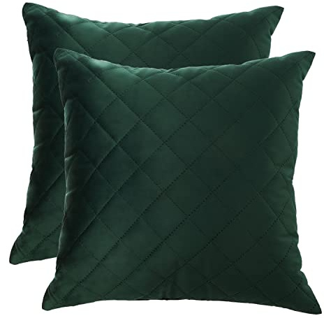 Ferocity sammetskudde set sammetskuddar 2 x mörkgröna örngott dekorativa kuddar grön 45 x 45 cm med fyllning dekorativa örngott soffkuddar för vardagsrum sovrum quiltad flaska grön [091]