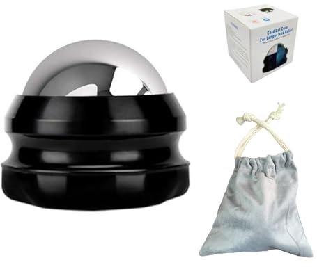 PHCOMRICH Balle de massage manuelle - Rouleau de massage à froid et chaud - Soulage les muscles douloureux - Améliore la circulation sanguine - Noir - Inoxydable - 7,5 x 7 x 7 cm - Imperméable