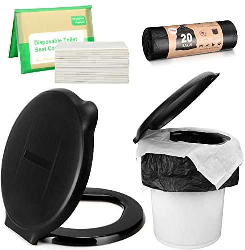Glenmal 1 Set 5 Gallon Bucket Toilet Seat with Lid Camping Bucket Toilet Seat with Bags and Paper Covers Portable Emergency Lid for Camping Hiking