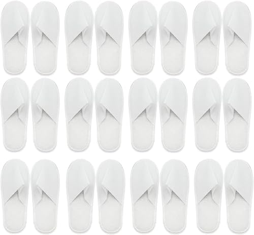 12 pares de zapatillas abiertas para hotel, prácticas y de invitados, color blanco, con suela antideslizante, tamaño aprox. 38-42, ligero y ahorra espacio