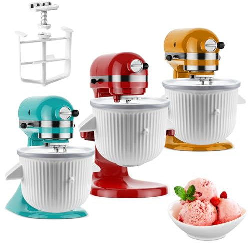 GuanQiao Ice Cream Maker Attachment for KitchenAid Stand Mixer, Ice Cream Bowl Compatible with 4.5Qt and Larger Stand Mixers, Ice Cream & Sorbet Gelato Maker Attachment, 2 Quart, White, GQ-KA01