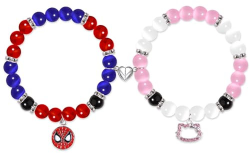 yumcute 2 Stück Matching Armbänder Magnetische Paar Armbänder Damen Herren Kitty Spider Herz-veränderter Partnerarmband Freundin Partner Geschenk für Halloween und Valentinstag