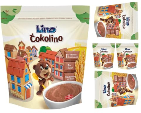 Pufai Lino Cokolino - Sacchetti per porridge Muesli Cornflakes cereali, 500 grammi x 5 pezzi