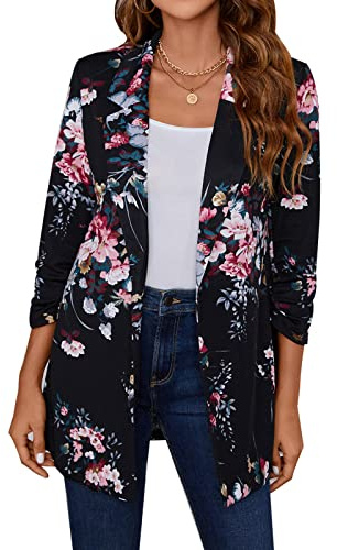 LADI TREND Veste longue pour femme, Blazer décontracté à manches longues, Manteau surdimensionné à un bouton, Costume formel, L