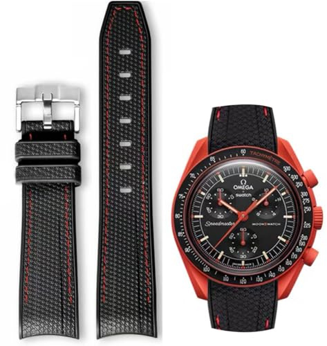AIYIRUO Cinturini per Orologi per Omega x Swatch MoonSwatch Orologio 20mm Gomma Speedmaster Cinturino di Ricambio,Bracciale Curvo per Uomo Bracciale Omega X Swatch Moonswatch