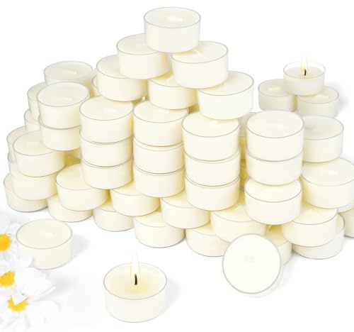 Soy Tealight Candles 120 Pack, 6 Hours Long Burning Tealights Candles Bulk, Natural Soy Wax Tea Light Candle Paraffin-Free, Unscented Small Tea Candle for Emergency,Dinner