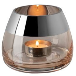 Fink Bella, Kerzenhalter, Glas, glatt, Sand, Silber, Ø 15 cm, H 11,6 cm, für Casual Anlässe und Home Decor
