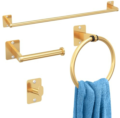 Gypie 4PCS Toilet Roll Holder, 24″ Towel Rail Wall Mounted and Ring Set