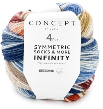 Katia Concept Symmetric Socks & More Infinity Lot de 4 pelotes de laine pour chaussettes avec dégradé de couleur, 4 brins, 75 % laine mérinos sans mulesing, 25 % polyamide (92)